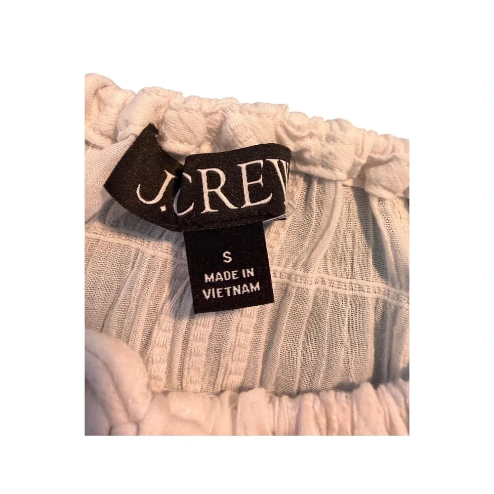 J. Crew Tie Front Popover Top White Seersucker Long Sleeve S